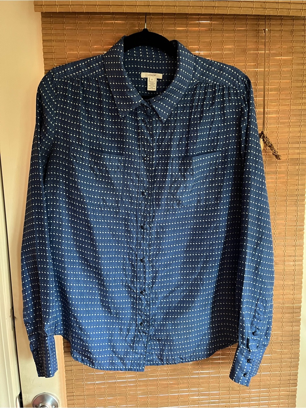 J. Crew Blue Dot-Print Silk Long-Button-Down Shirt